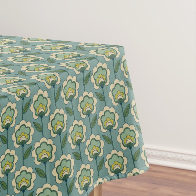 Teal & Yellow Floral Pattern Tablecloth (In Situ)