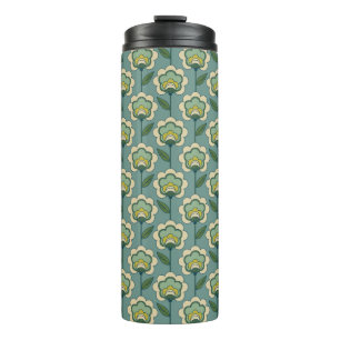 Teal & Yellow Floral Pattern Thermal Tumbler