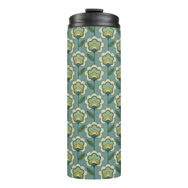 Teal & Yellow Floral Pattern Thermal Tumbler (Front)