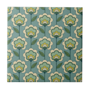 Teal & Yellow Floral Pattern Tile