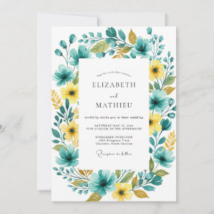Teal Yellow Floral Romance Wedding Invitation