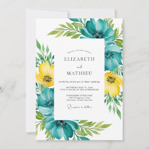 Teal Yellow Floral Spring Wedding Invitation