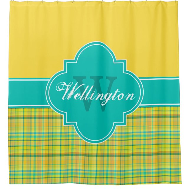 Teal Yellow Madras Plaid 1ICB Ribbon Name (Front)