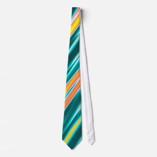 Teal Yellow Orange Abstract Stripes Tie