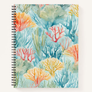 Teal Yellow Orange Coral Reef Nautical Coastal Notebook