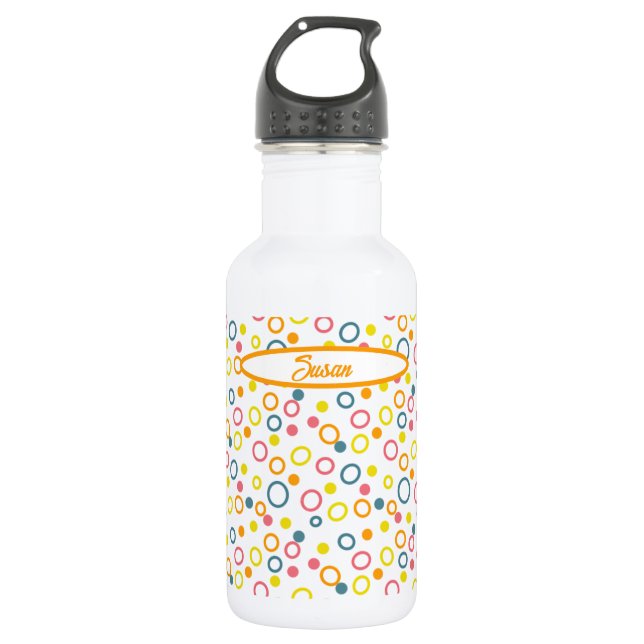 Teal Yellow Pink Orange Circles Dots 532 Ml Water Bottle (Front)