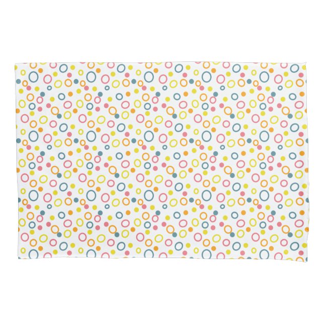 Teal Yellow Pink Orange Circles Dots Pillowcase (Front-Left)
