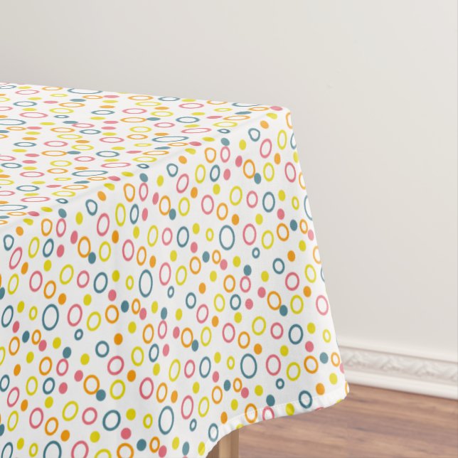 Teal Yellow Pink Orange Circles Dots Tablecloth (In Situ)