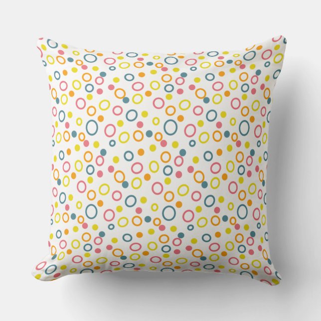 Teal Yellow Pink Orange Circles Dots Throw Pillow (Front)