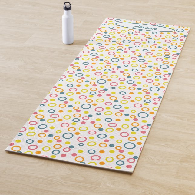 Teal Yellow Pink Orange Circles Dots Yoga Mat (In Situ)
