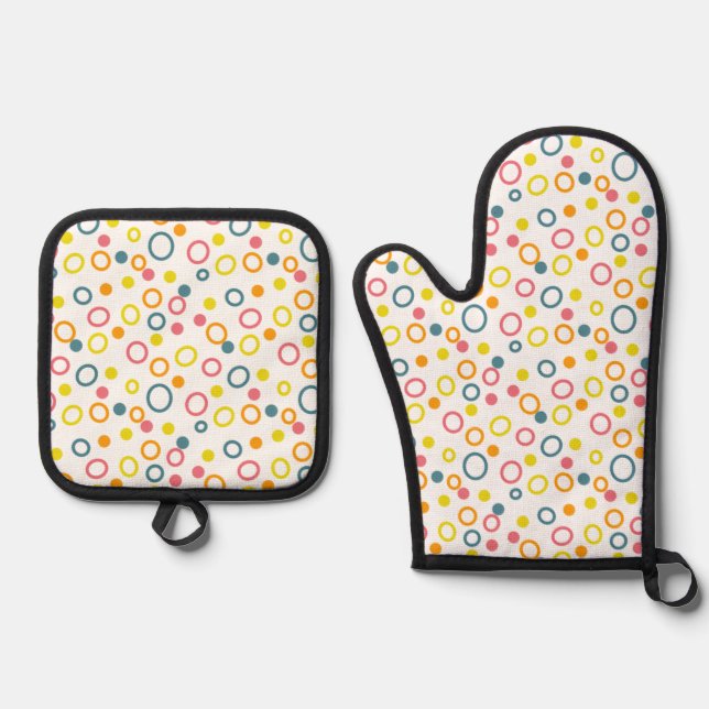 Teal Yellow Pink )range Circles Dots Oven Mitt & Pot Holder Set (Front)