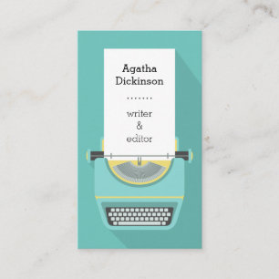 Teal yellow retro typewriter professional writer business card