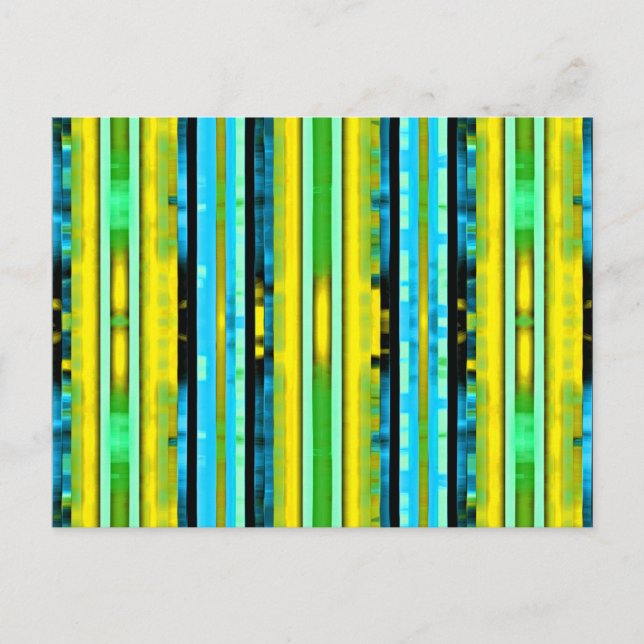 Teal Yellow Trendy Bright Artsy Stripes Pattern Postcard (Front)