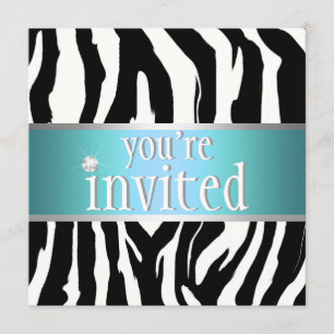 Teal Zebra Birthday Invitation