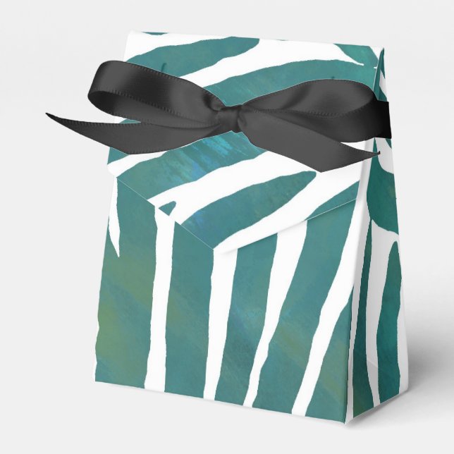 Teal Zebra Print Favor Box (Front Side)