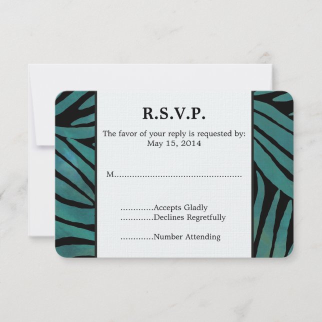 Teal Zebra Print Wedding RSVP (Front)