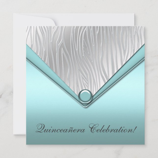 Teal Zebra Quinceanera 15th Birthday Invitation (Front)
