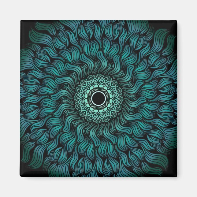 Teal Zentangle/Mandala Square Magnet (Front)