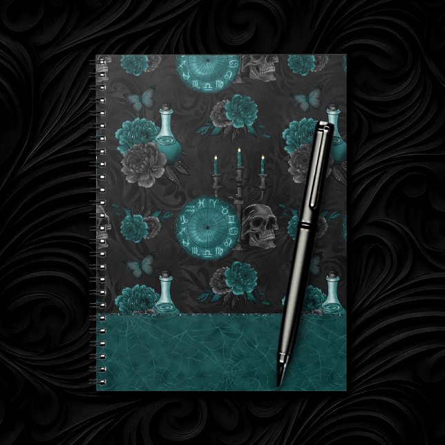 Teal Zodiac Magic | Green Gothic Skull Roses Notebook (Creator Uploaded)