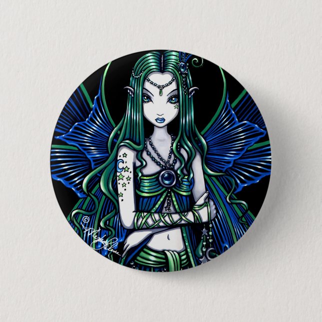Teal "Zoe" Celestial Fairy Fantasy 2 Inch Round Button (Front)