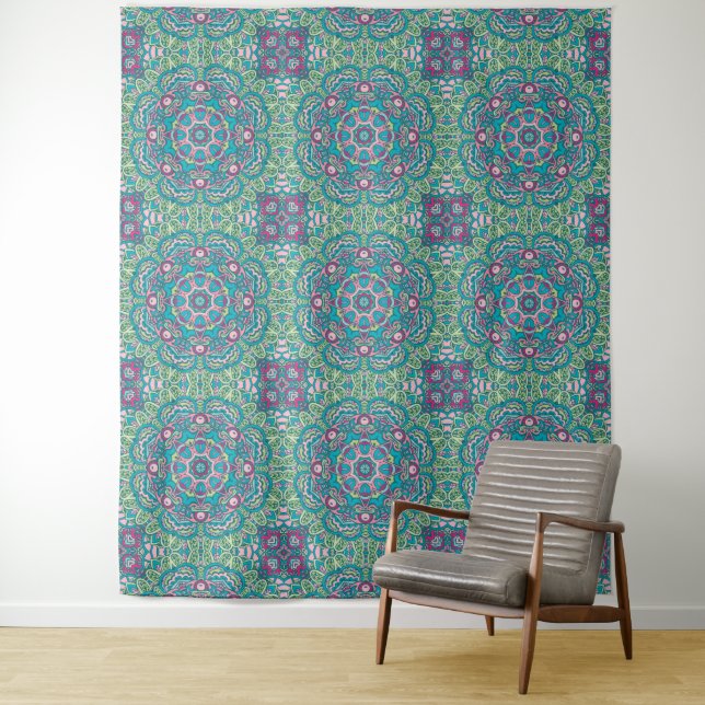 Teals And Purples Mandala  Tapestry (In Situ)
