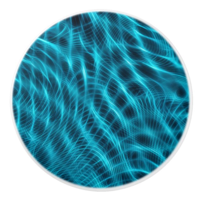 Teals & Blue Abstract Fractal Art Ceramic Knob (Front)