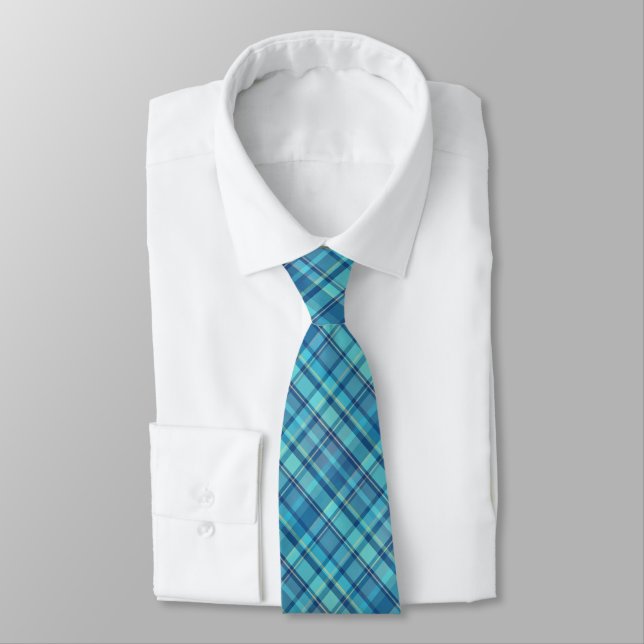 Teals, Blue & Yellow Plaid Tie (Tied)