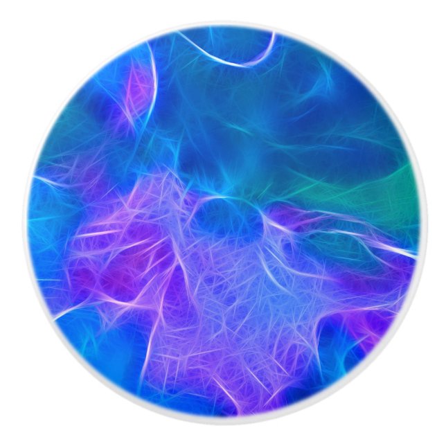 Teals & Mauves Abstract Fractal Art Ceramic Knob (Front)