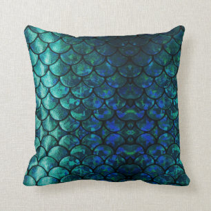 Teals & Ocean Blues on Mermaid Design Throw Pillow