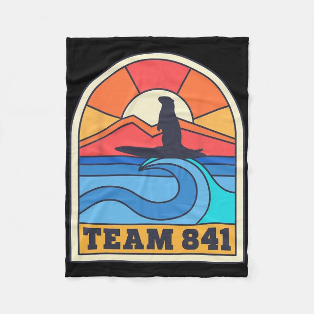Team 841 Otter Surfing California Beach Funny Retr Fleece Blanket (Front)