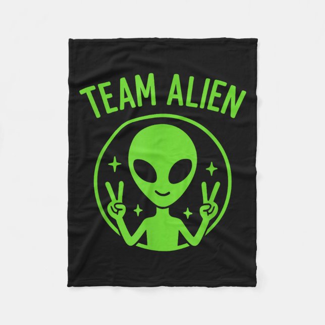 Team Alien – Funny Green Extraterrestrial Peace Si Fleece Blanket (Front)