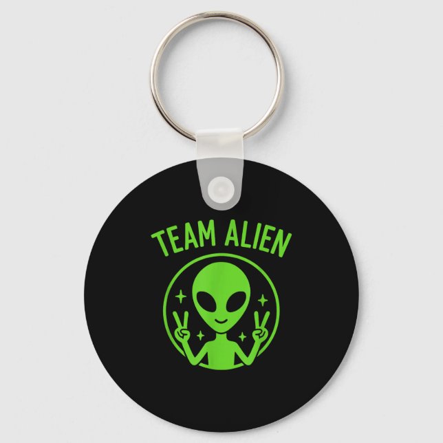 Team Alien – Funny Green Extraterrestrial Peace Si Keychain (Front)