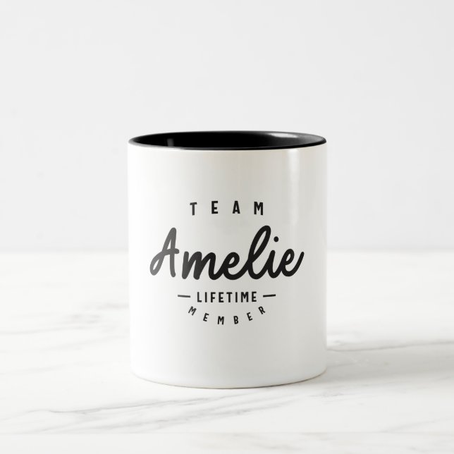 Team Amelie Lifetime Member Personalized Name Two-Tone Coffee Mug (Center)