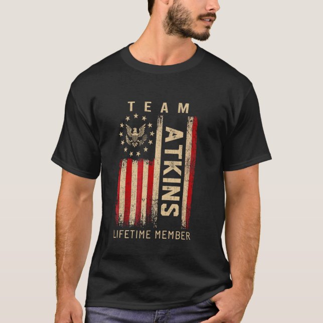 Team ATKINS Lifetime Member American Flag T-Shirt (Front)