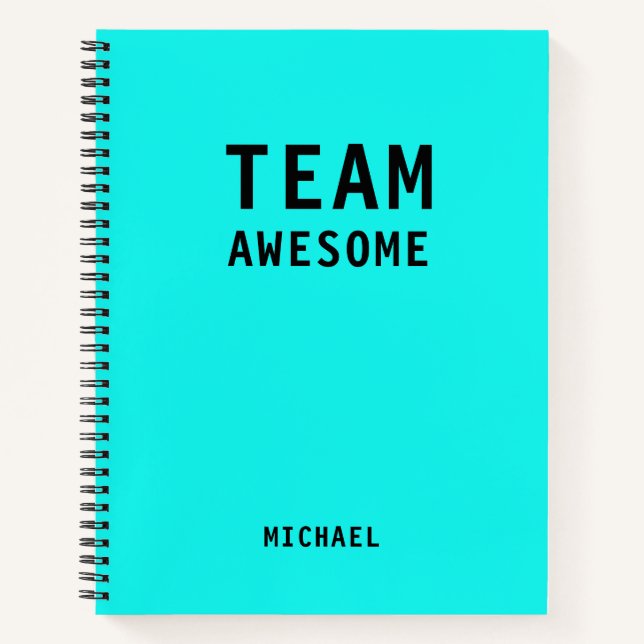 Team Awesome Aqua Personalized Name Notebook (Front)