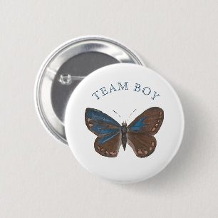Team Baby Boy Elegant Butterfly Gender Reveal 2 Inch Round Button