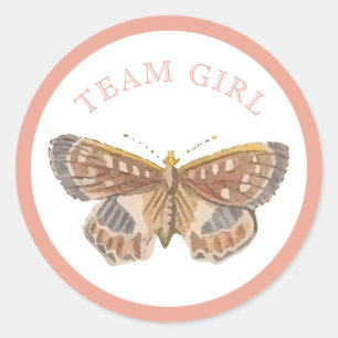 Team Baby Girl Pink Butterfly Gender Reveal  Classic Round Sticker