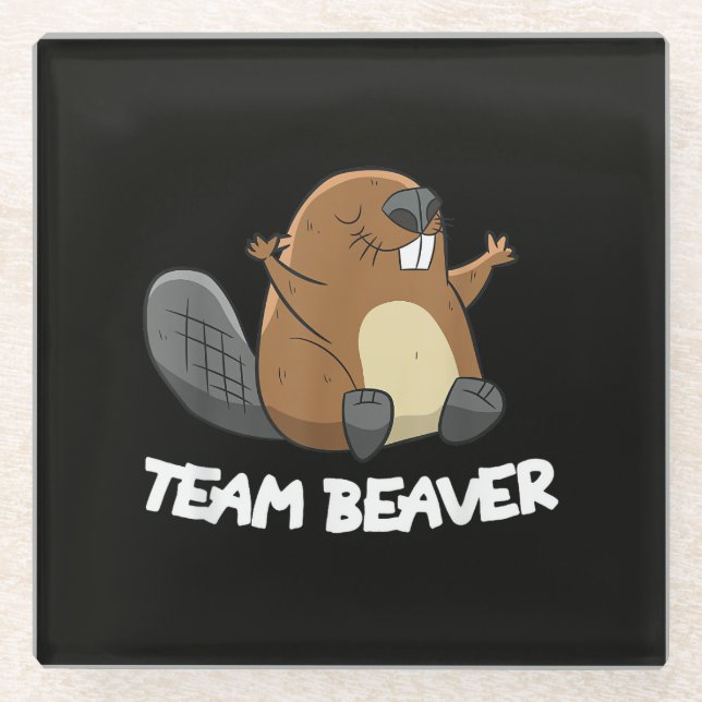 Team Beaver Funny Beaver Glass Coaster (Front)