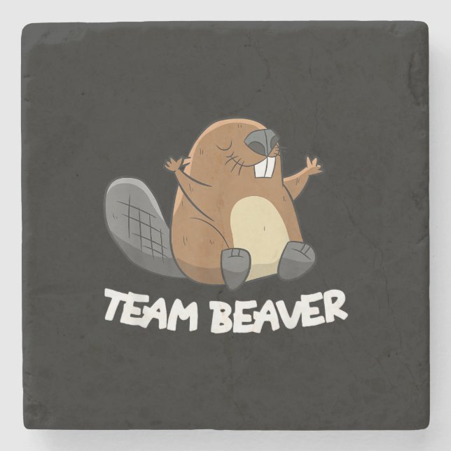 Team Beaver Funny Beaver Stone Coaster (Front)