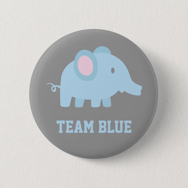 Team Blue, Baby Boy Elephant, Gender Reveal Party 2 Inch Round Button (Front)