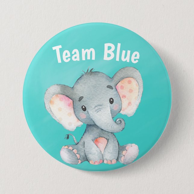 Team Blue Baby Elephant Baby Shower Guessing Game 3 Inch Round Button (Front)
