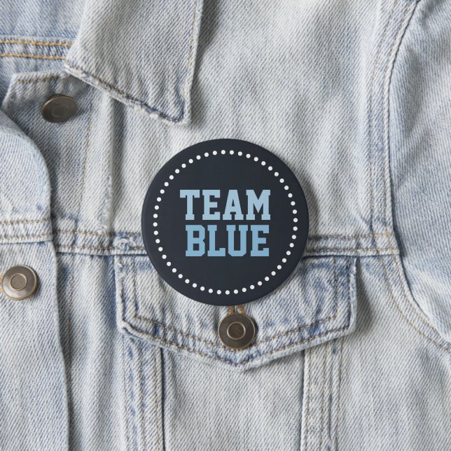 Team Blue Chalkboard Baby Gender Reveal 3 Inch Round Button (In Situ)