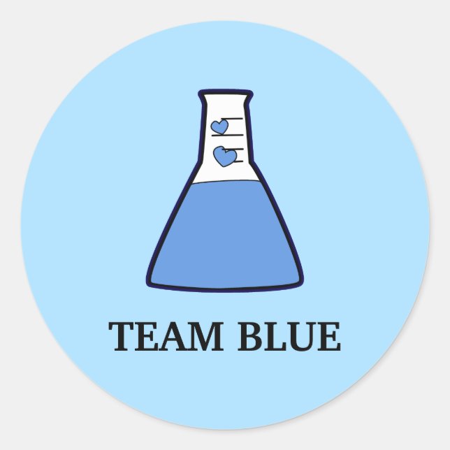 Team Blue Gender Reveal Science Beaker Classic Round Sticker (Front)