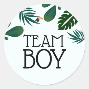 Team Blue Jungle  Baby Gender Reveal Classic Round Sticker
