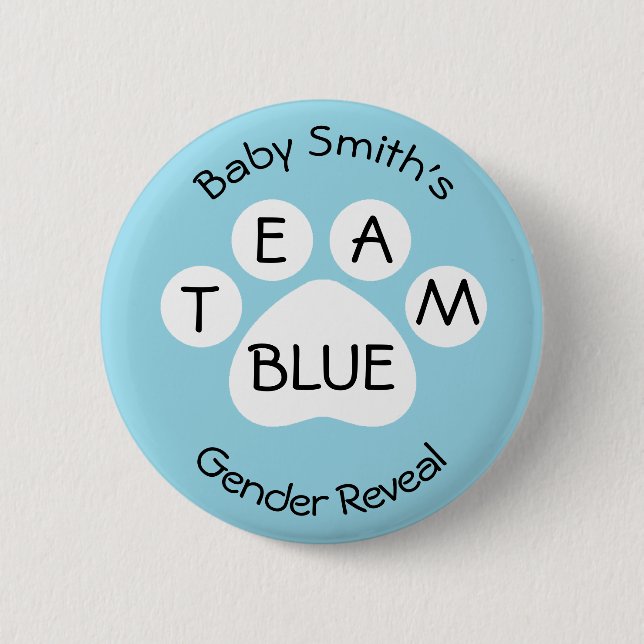 Team Blue Paw Print Gender Reveal 2 Inch Round Button (Front)