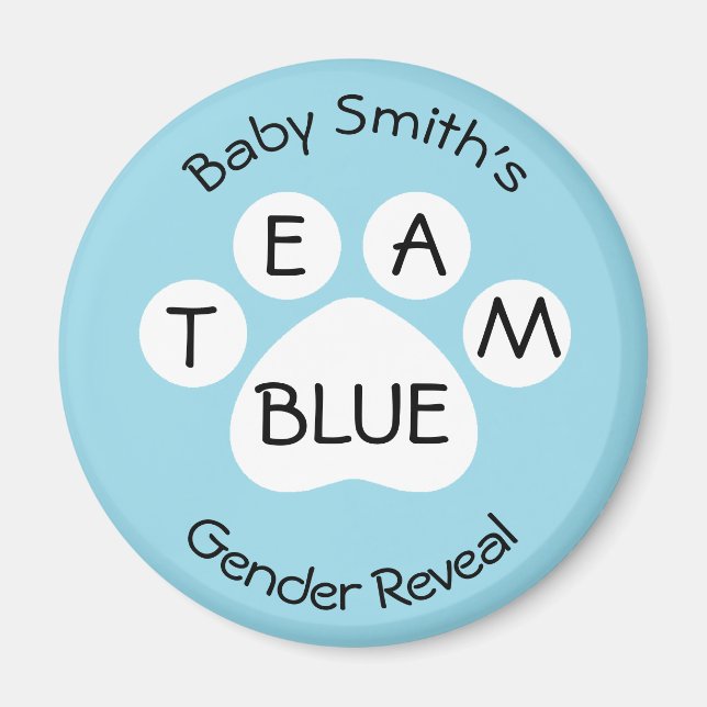 Team Blue Paw Print Gender Reveal Magnet (Front)