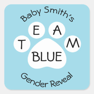 Team Blue Paw Print Gender Reveal Square Sticker