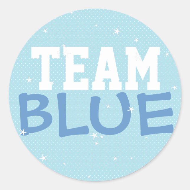 Team Blue Polka Dot & Stars Round Sticker (Front)