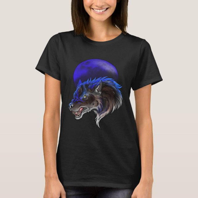 Team Blue Werewolf Wolf and Moon T-Shirt (Front)