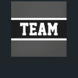 TEAM Bold Athletic Dark Grey Black White Stripes Canvas Print<br><div class="desc">This athletic design features bold TEAM text inside a highlighted wide black stripe with white pinstripes against dark grey background stripes.  The text can be personalized.</div>